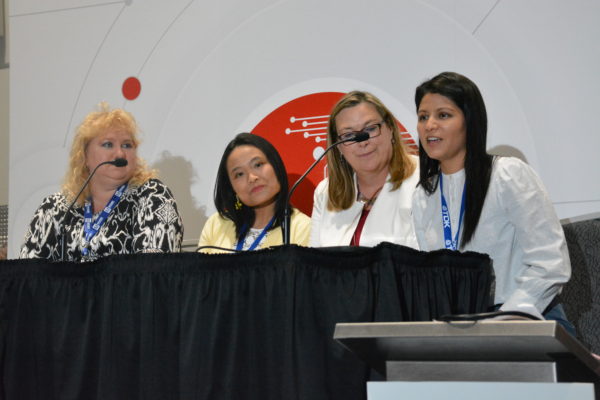 Melissa speaks as Melanie, Jocelyn and Marlena listen during Women in Sensors Engineering panel at Sensors Expo 19