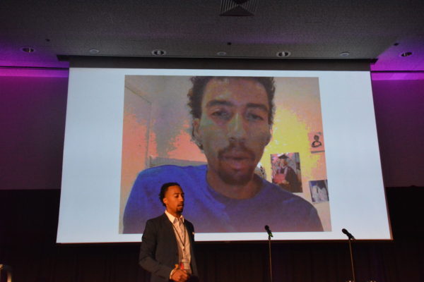 Harmon Clarke with slide of himself at 108 pounds