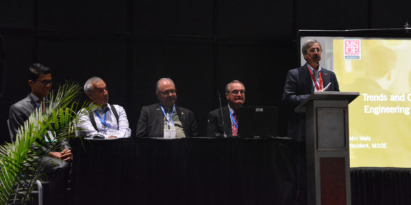 Roger Grace moderates his four-person "Future of Engineering Education" panel at Sensors 2018