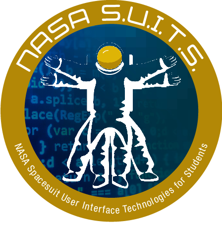 NASA SUITS logo shows astronaut in spacesuit in a blue circle with a gold rim and "NASA SUITS" on the gold rim