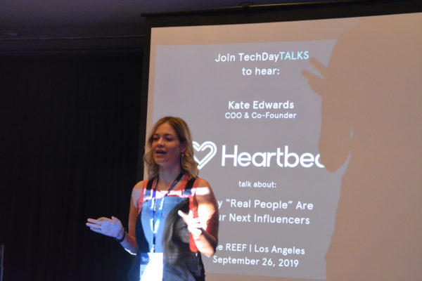 Kate Edwards gestures as she speaks during her TechDay LA presentation