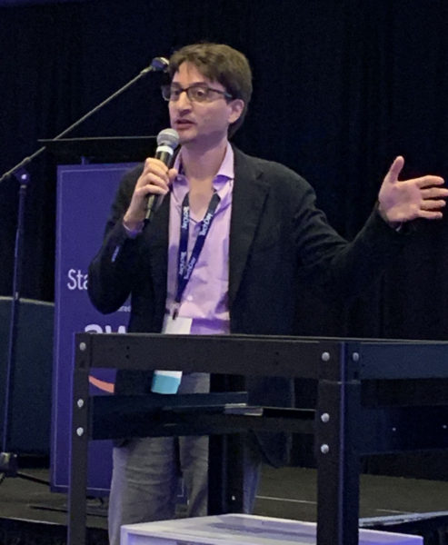 Closeup of Paul Orlando speaking onmic during his Tech Day Talk at Tech Day LA 2019
