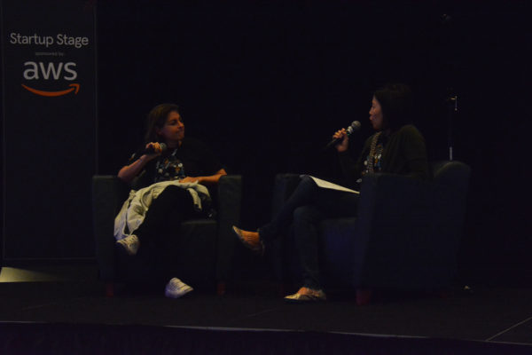 Michele Kung asks Nicky Stone a question during first Fireside Chat of TechDay LA 2019