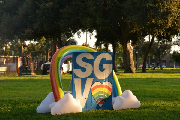 Sunset on SGV Pride sign