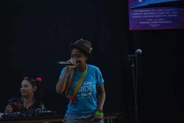 YaNI raps onstage during San Gabriel Valley Pride festival 2019