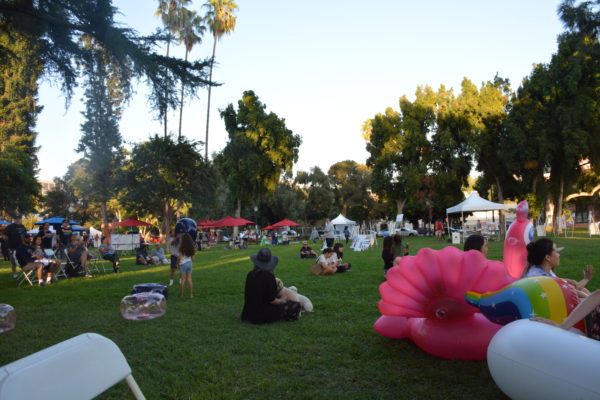 Overall shot of San Gabriel Valley Pride Festival 2019 in Central Park as sun sets