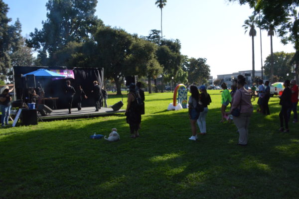 Attendees participating in a mini-salsa lesson during San Gabriel Valley Pride 2019