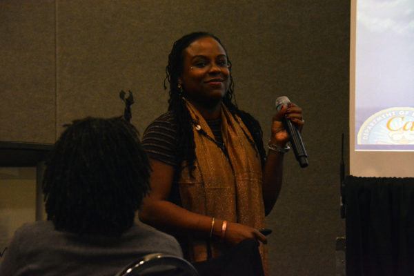 Dr. Ollison smiles as she co-leads a session on "In Search of the Authentic STEAM Experience" at California STEAM Symposium