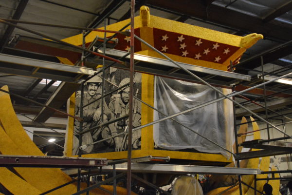 Mosaics in seed of World War II servicemembers in closeup on the Chinese lantern