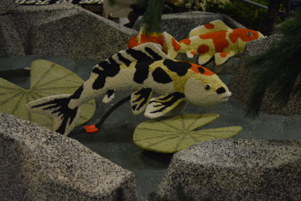 Striped fish "swim" on City of Torrance float