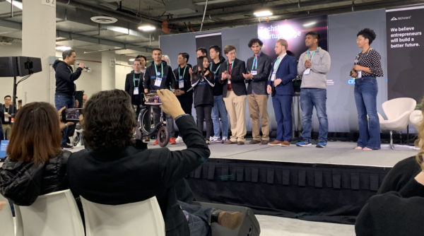 Students onstage during pitch competition at Eureka Park during CES 2020