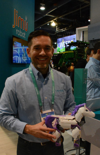 UBTECH Robotics Director of Communications and PR Jeff Gordon at the Jimu Robotics exhibit during CES 2020