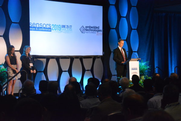 Awards honorees, on a stage at Sensors Expo 2019