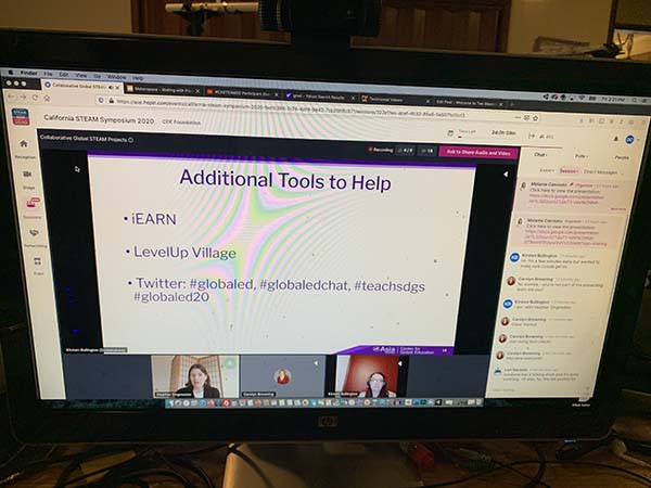 Heather Singmaster and Kirstin Bullington share a slide with resources on a Zoom screen on desktop computer