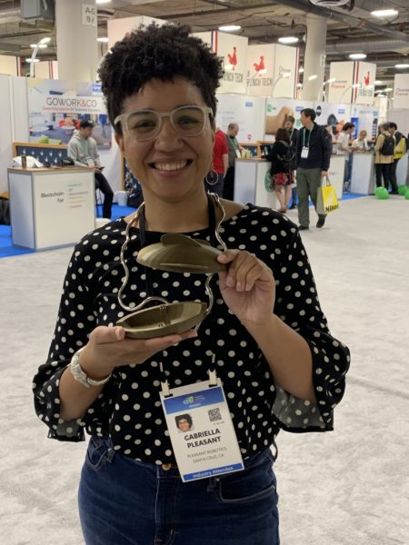 Pleasant Robotics Founder/CEO abriella Pleasant displays her sustainable robot, P.E.T.E.R., at 2020 Eureka Park after winning first place in Techstars' "Student Pitch Competition".