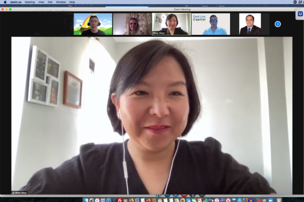 Moodbit Co-founcer/CEO Miho Shoji presents her startup's information during Expert Dojo Spring Cohort Demo Day
