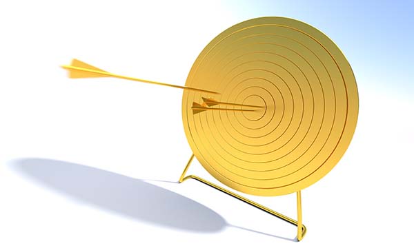 Gold target graphic with two arrows in the bulls-eye and one in the outer rims