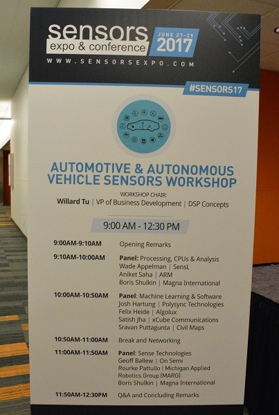 "Automotive & Autonomous Vehicles Sensors Workshop" sign