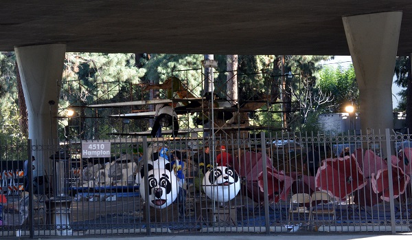 LCFTRA panda heads await decoration and attachment to their Rose Parade float