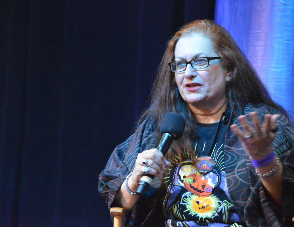 Shar Mayer on mic during ScareLA 2018