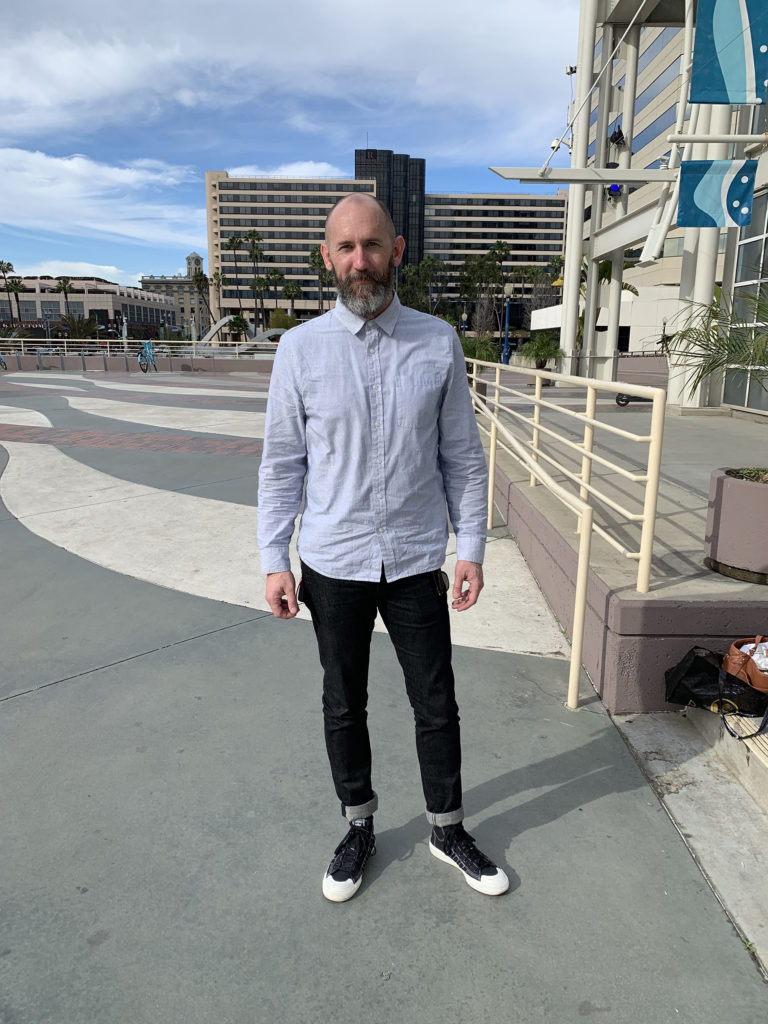 "Design for Good in the Classroom" visual-arts teacher and artist Travis Sevilla outside the Long Beach Convention Center