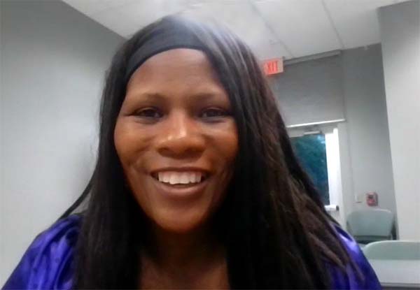 TechPLayZone Fonder/CEO and Director, State College of Florida IT Coding Academy Deshjuana Bagley smiles in a Zoom screenshot