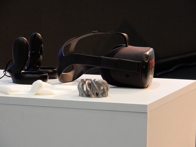 VR headset and controls sit atop a table
