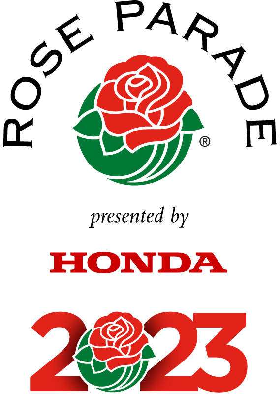 Red rose logo with "Rose Parade presented by Honda, 2023"