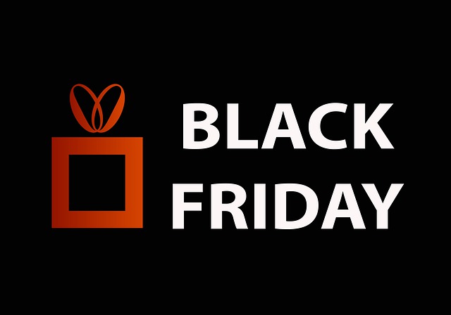 Package outlined in digital graphics on a black background with "Black Friday" in white lettering