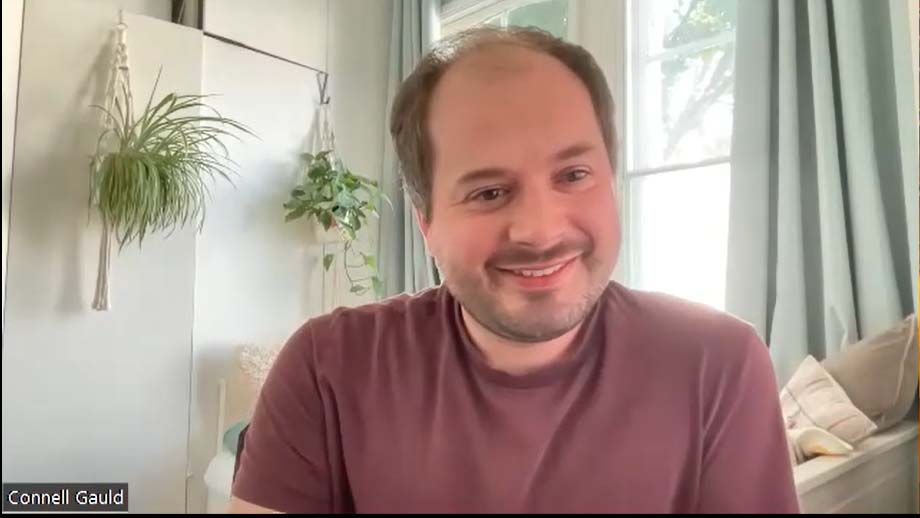 Zappar founder and CTO Connell Gauld smiles in front of a green room background with plants as he discusses Mattercraft, his company's new 3D creation tool.