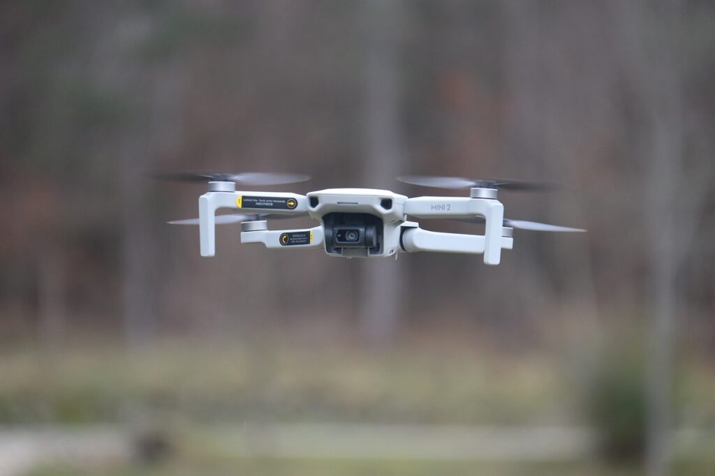 White drone in flight