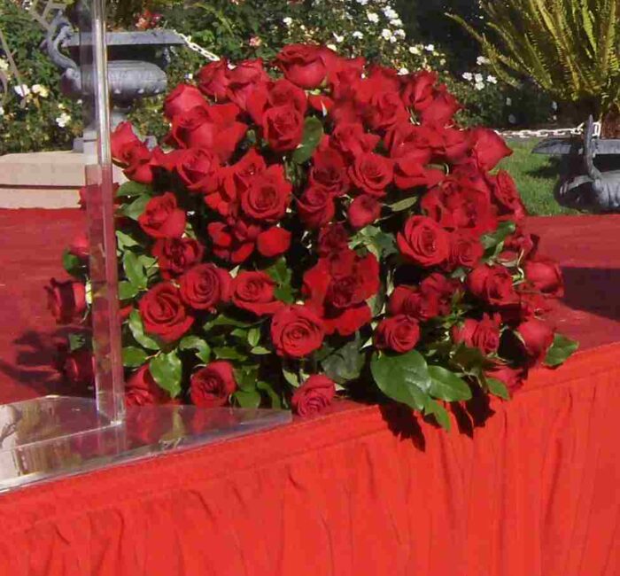 Red roses and red carpet at Tournament House