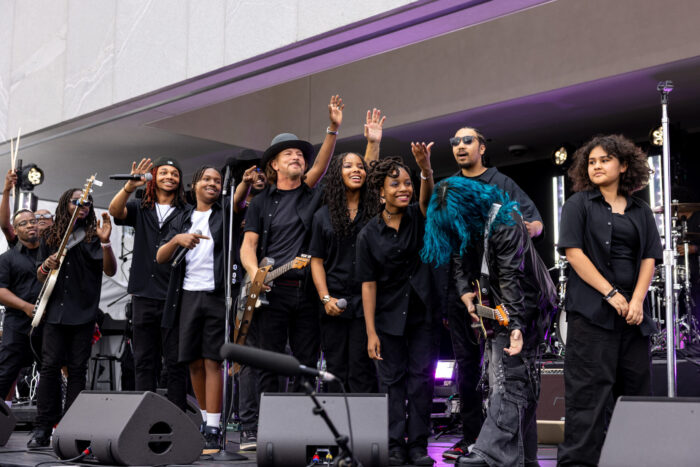 Eddie Vedder and Guitars Over Guns debut their original composition, "Better Believe", during the Grand Opening Dedication Ceremony at The Obama Presidential Center.
