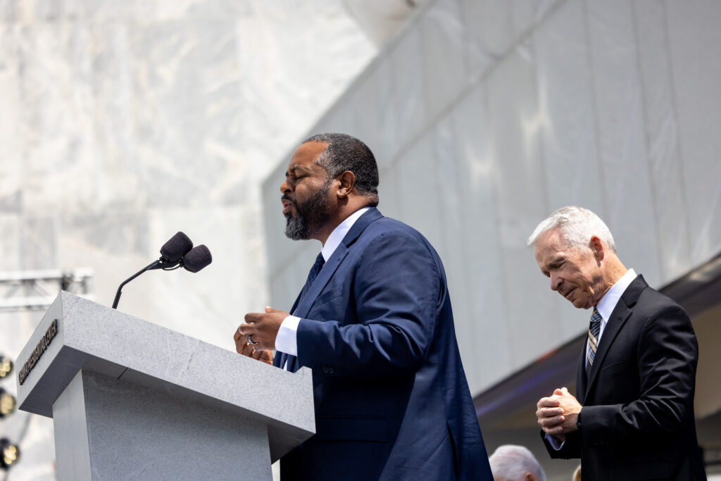 Pastor Joshua DuBois and Dr. Joel Hunter give the invocationduring the Grand Opening Dedication Ceremony at The Obama Presidential Center.